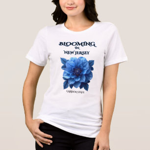 PARADISE BLUE DAHLIA Damen weiß blaue Blüten Tri-Blend Shirt
