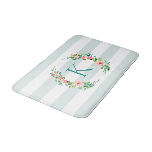 Paradise Floral und Streifen Monogramm Badematte (Schrägansicht)
