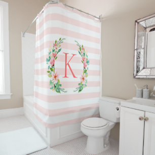 Paradise Floral und Streifen Monogramm Duschvorhang