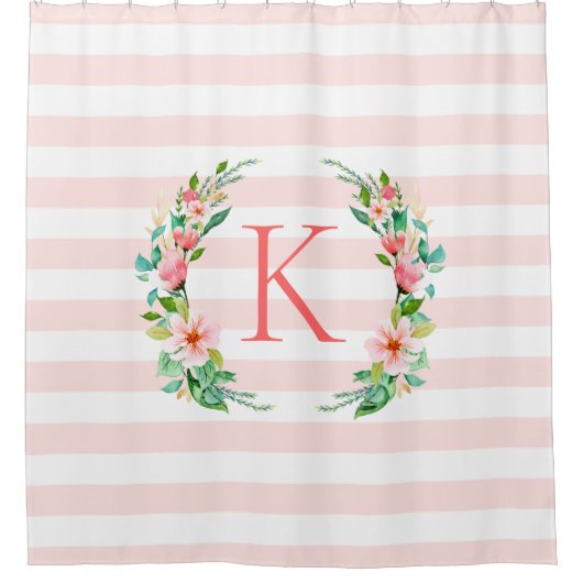 Paradise Floral und Streifen Monogramm Duschvorhang (Vorderseite)