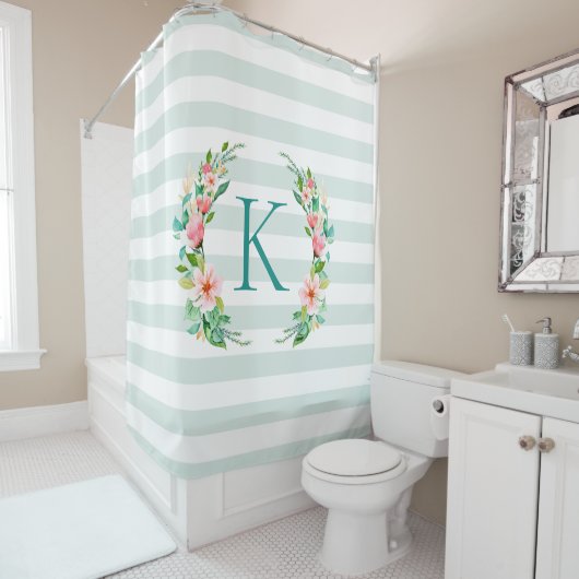 Paradise Floral und Streifen Monogramm Duschvorhang (Beispiel)