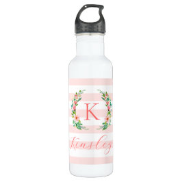 Paradise Floral und Streifen Monogramm Edelstahlflasche