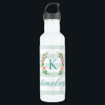 Paradise Floral und Streifen Monogramm Edelstahlflasche<br><div class="desc">Dieses trendige Design besticht durch einen feinen, weiß gestreiften Hintergrund mit bunten Blumenkranz. Personalisieren Sie das Design mit Ihrem Namen und Monogramm oder anderen Text. Verwenden Sie die Designtools, um eine beliebige Hintergrundfarbe auszuwählen, die Schriftart und Farben zu bearbeiten oder eigene Fotos hochzuladen, um eine mit Monogramm Wasserflasche zu erstellen....</div>