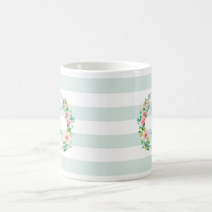 Paradise Floral und Streifen Monogramm Kaffeetasse