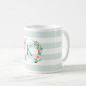 Paradise Floral und Streifen Monogramm Kaffeetasse (VorderseiteRechts)