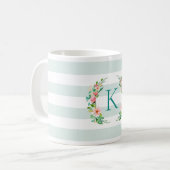 Paradise Floral und Streifen Monogramm Kaffeetasse (Vorderseite Links)