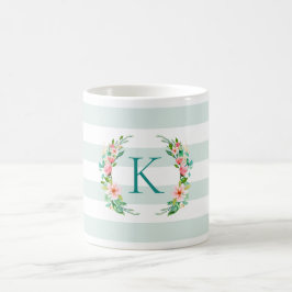 Paradise Floral und Streifen Monogramm Kaffeetasse