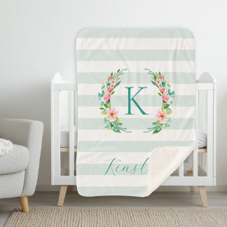 Paradise Floral und Streifen Monogramm Sherpadecke