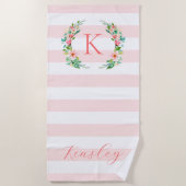 Paradise Floral und Streifen Monogramm Strandtuch (Vorderseite)