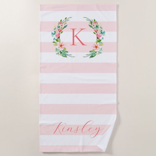 Paradise Floral und Streifen Monogramm Strandtuch (Vorderseite)