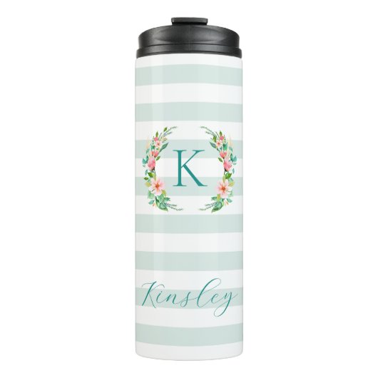 Paradise Floral und Streifen Monogramm Thermosbecher (Vorderseite)