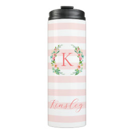 Paradise Floral und Streifen Monogramm Thermosbecher