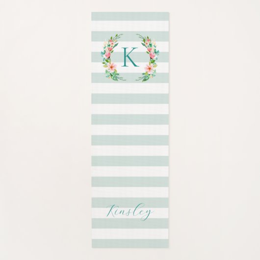 Paradise Floral und Streifen Monogramm Yogamatte (Vorderseite)