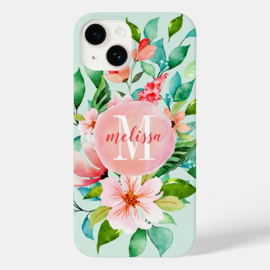 Paradise Floral Watercolor Monogram Case-Mate iPhone Hülle (Rückseite)