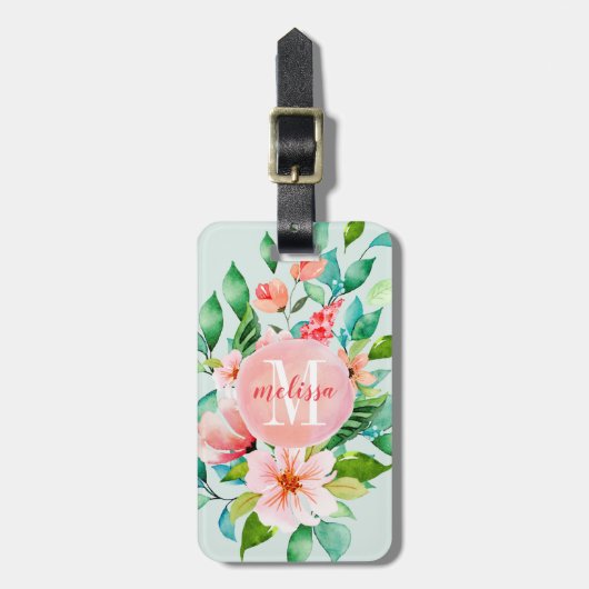 Paradise Floral Watercolor Monogram Gepäckanhänger (Vorderseite vertikal)