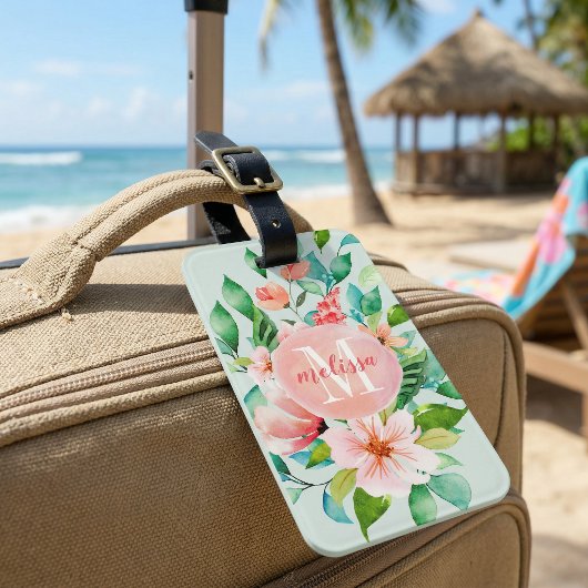 Paradise Floral Watercolor Monogram Gepäckanhänger