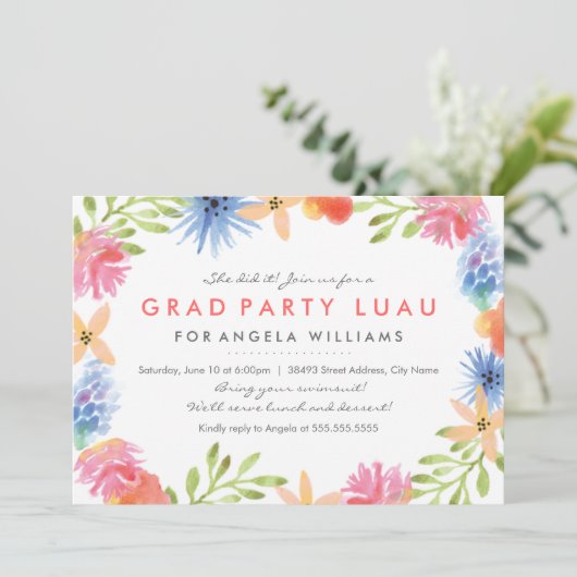 Paradise Grad Luau Invite Einladung (Stehend Vorderseite)
