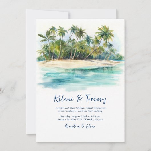 Paradise Island Tropical Beach Wedding Einladung (Vorderseite)