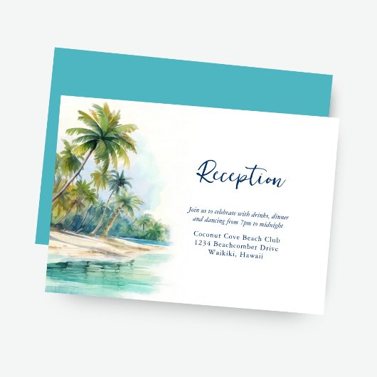 Paradise Island Tropical Beach Wedding Empfang Begleitkarte