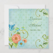 Paradise Love Vögel Moderner Blumenwirl Damask Einladung (Rückseite)