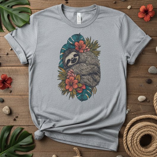 Paradise Nap Tropical Floral Sloth, Cute Vacation T-Shirt