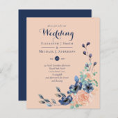 Paradise Navy Coral Floral Wedding Invites (Vorne/Hinten)