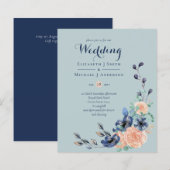 Paradise Navy Korallen Sage Floral Hochzeit Einlad (Vorne/Hinten)