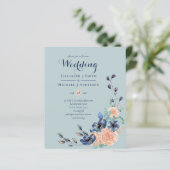 Paradise Navy Korallen Sage Floral Hochzeit Einlad (Stehend Vorderseite)