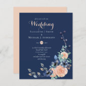 Paradise Navy Korallenblumen Hochzeiten Einladunge (Vorne/Hinten)