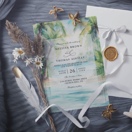 Paradise Palms Tropical Beach QR Code Wedding Einladung