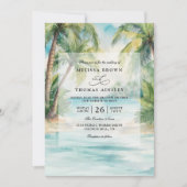 Paradise Palms Tropical Beach QR Code Wedding Einladung (Vorderseite)