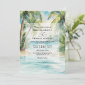 Paradise Palms Tropical Beach QR Code Wedding Einladung (Stehend Vorderseite)