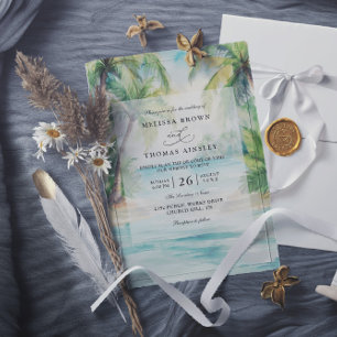 Paradise Palms Tropischer Strand QR-Code-Hochzeit Einladung