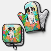 Paradise Puppy Design Ofenhandschuh & Topflappen-Set (Vorderseite/Rückseite)
