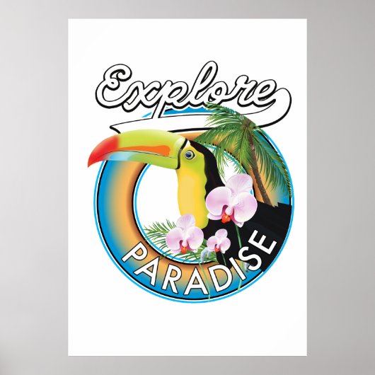 Paradise Reiselogo Cartoon erkunden Poster (Vorne)