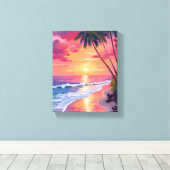 Paradise Sunset | Pink Tropical Watercolor Beach Leinwanddruck (Insitu (Holzboden))