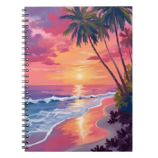 Paradise Sunset | Pink Tropical Watercolor Beach Notizblock (Vorderseite)