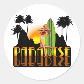 Paradise Surfer Girl Runder Aufkleber