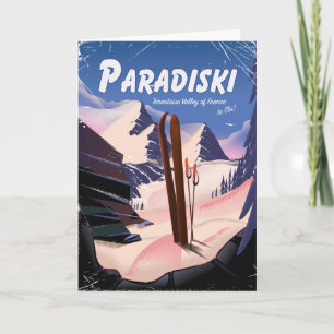 Paradiski Tarentaise Tal, Frankreich, Skiplakat. Feiertagskarte