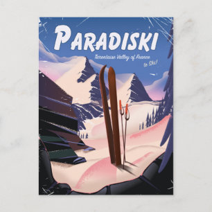 Paradiski Tarentaise Tal, Frankreich, Skiplakat. Postkarte