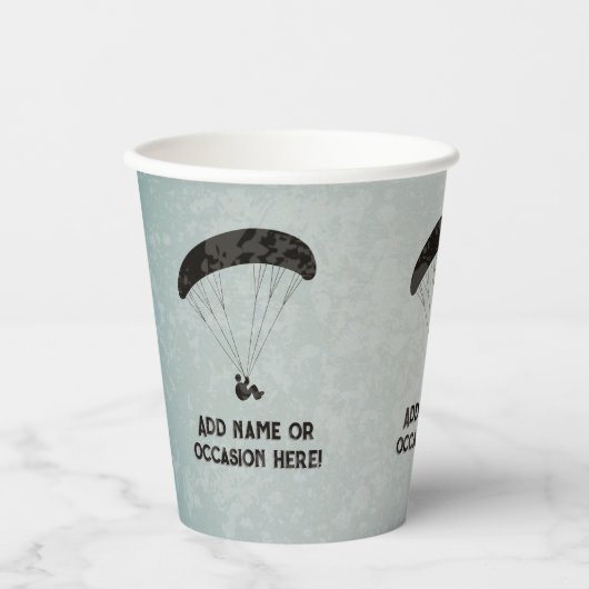 Paragliding-Thema Graues Metall Aussehen männliche Pappbecher (Vorderseite)