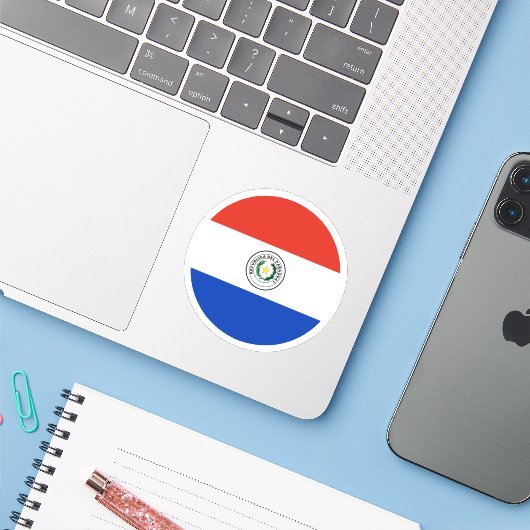 Paraguay Flag Round Sticker (Laptop mit iPhone)