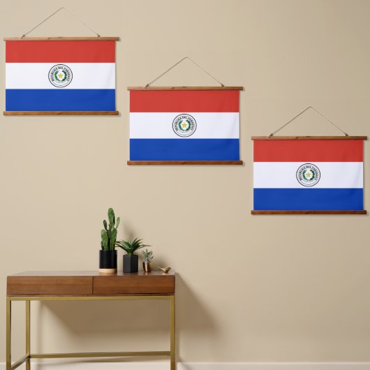 Paraguay-Flagge Wandteppich Mit Holzrahmen (Asymmetrisch)