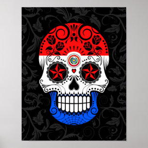 Paraguay Flaggenzuckerschädel mit Rose Poster