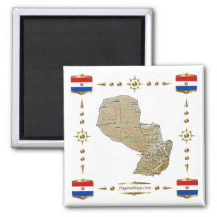 Paraguay Karte + Flaggen Magnet