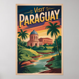 Paraguay Landschaft Illustration Reise Kunst Vinta Poster