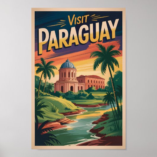 Paraguay Landschaft Illustration Reise Kunst Vinta Poster (Vorne)