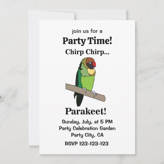 Parakeet Bird Funny Party Einladung (Vorderseite)