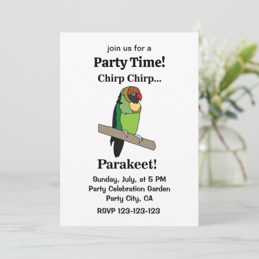 Parakeet Bird Funny Party Einladung (Stehend Vorderseite)
