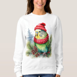 Parakeet in Holiday Hat und Scarf auf Kiefernzweig Sweatshirt